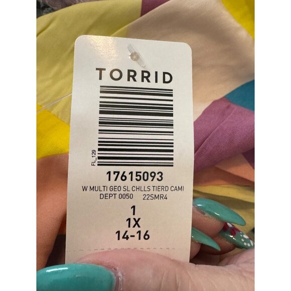 Torrid Colorful Geometric Print Tiered Tank Top Adjustable Straps Size 1 NWT - Picture 8 of 9